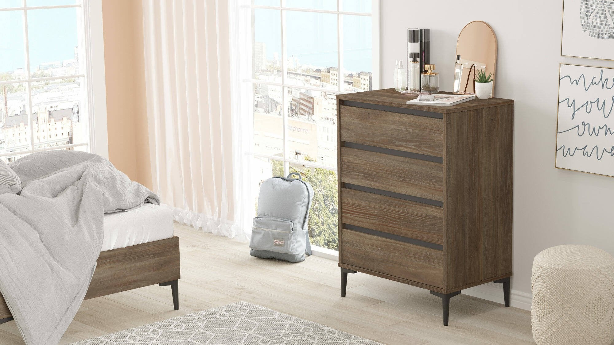 Cassettiera Adolphe, Settimino multiuso, Comò camera da letto, Mobile con cassetti, 72x45 h98 cm, Marrone e Antracite