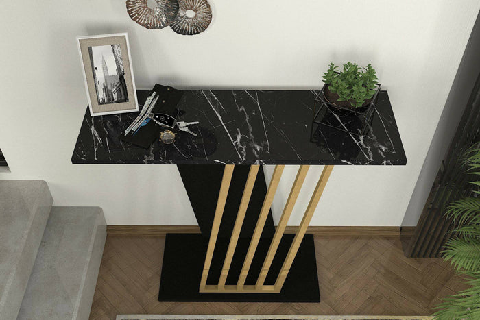 Credenza Cempaka, Buffet da soggiorno, Madia da salotto, Dispensa da cucina, 90x30 h77 cm, Nero e Oro