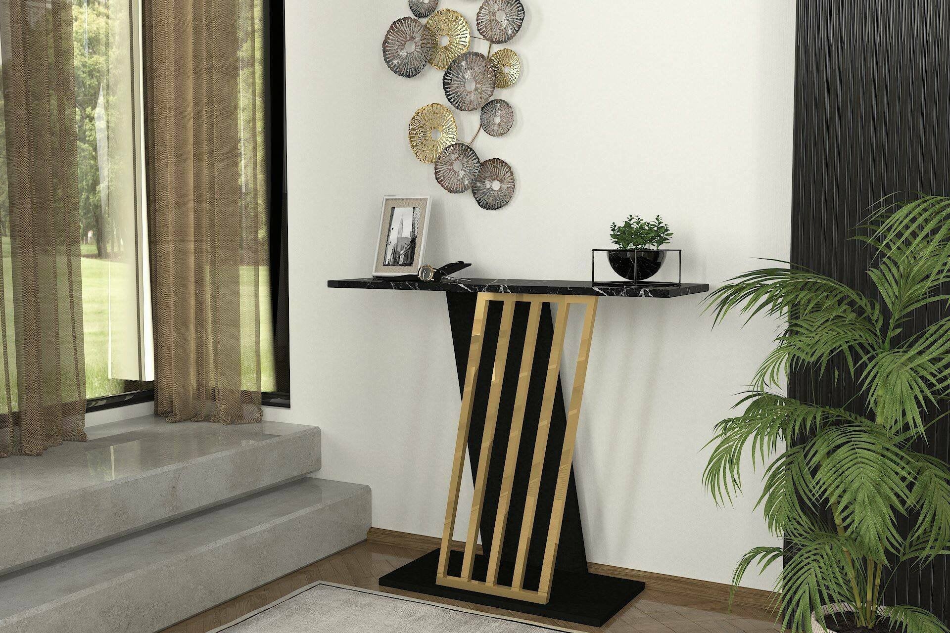 Credenza Cempaka, Buffet da soggiorno, Madia da salotto, Dispensa da cucina, 90x30 h77 cm, Nero e Oro