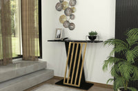 Credenza Cempaka, Buffet da soggiorno, Madia da salotto, Dispensa da cucina, 90x30 h77 cm, Nero e Oro