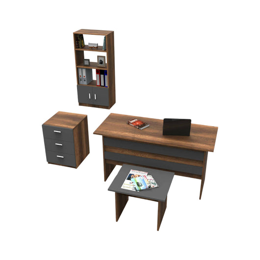 Set da ufficio Rebekah, Composizione da studio, Kit ufficio, Set scrivania e cassettiera, Noce e Antracite