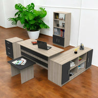 Set da ufficio Hilda, Composizione da studio, Kit ufficio, Set scrivania e cassettiera, Quercia e Nero