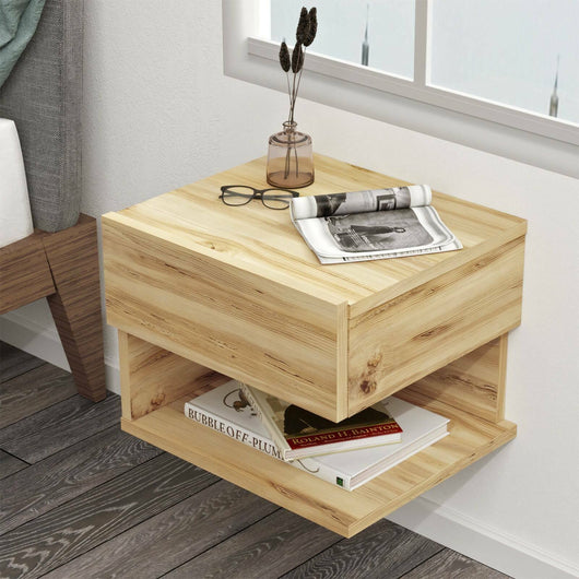 Comodino Gerardo, Comò basso, Tavolino da notte, Mensola da letto, 40x31 h35 cm, Quercia