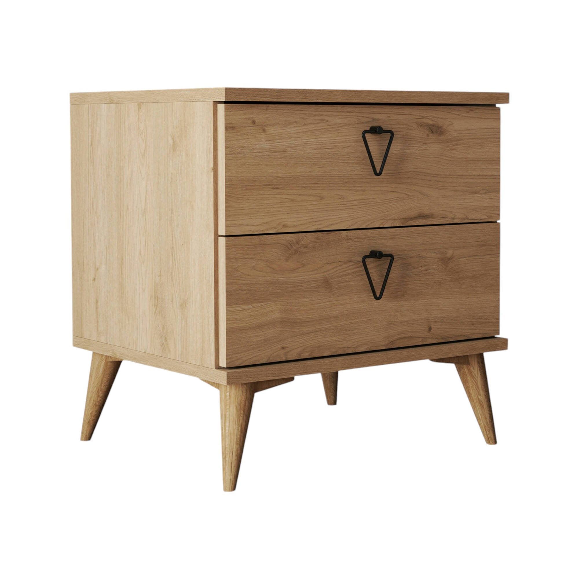 Pilar, Comodino 2 Cassetti, 52x45x55h cm Marrone Quercia