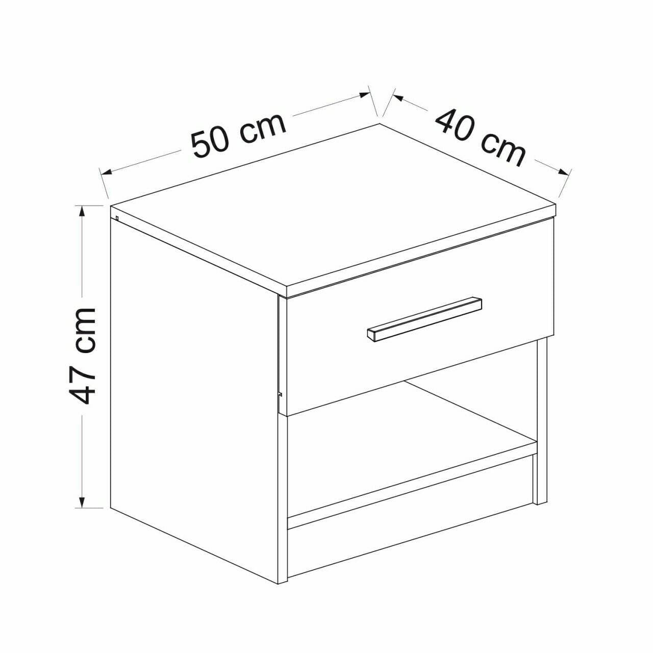 Comodino Igme, Comò basso, Tavolino da notte, Mensola da letto, 50x47 h40 cm, Bianco
