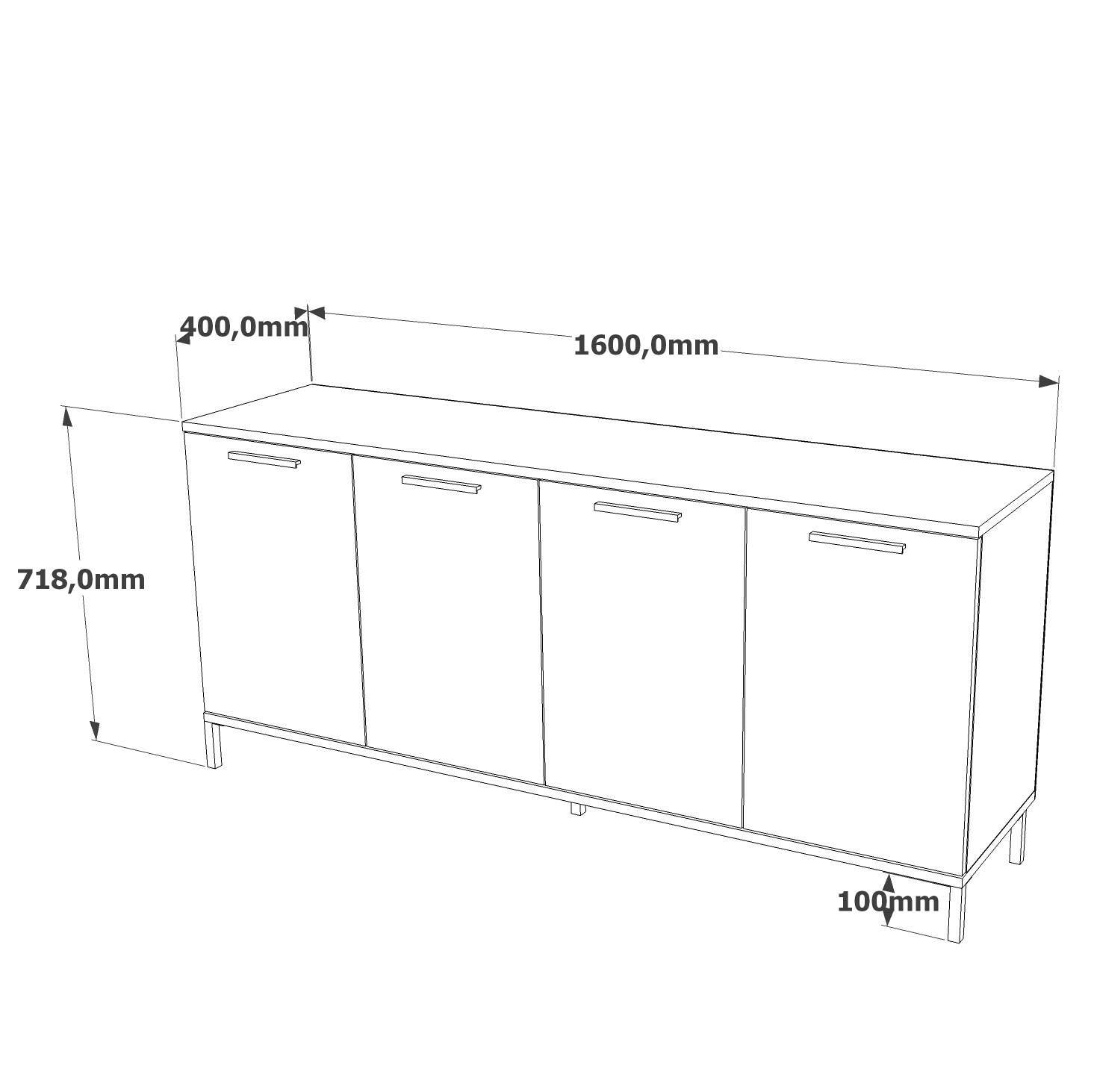 Credenza Bratislava, Buffet da soggiorno, Madia da salotto, Dispensa da cucina, 160x40 h72 cm, Quercia e Antracite