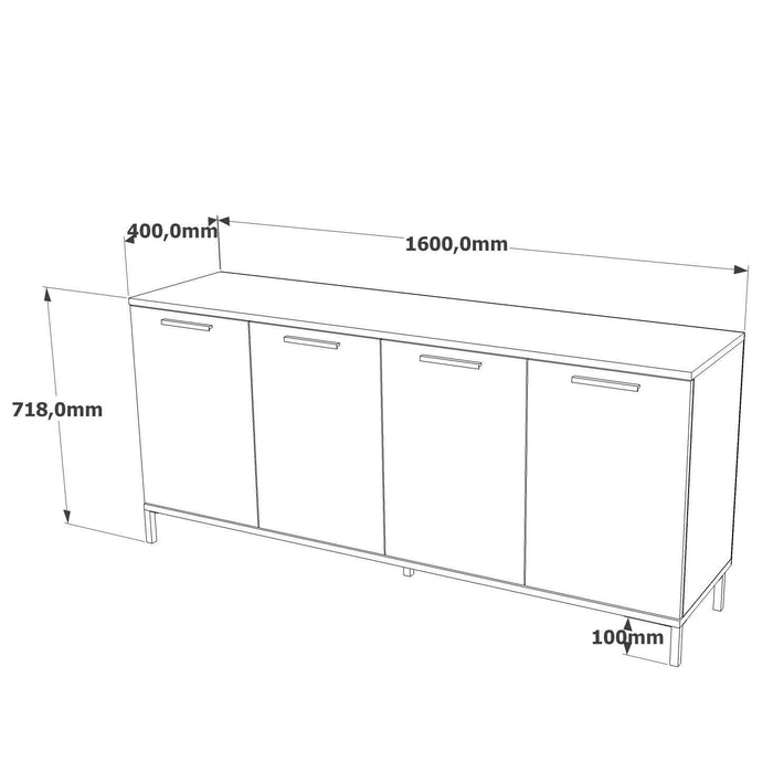 Credenza Bratislava, Buffet da soggiorno, Madia da salotto, Dispensa da cucina, 160x40 h72 cm, Quercia e Antracite