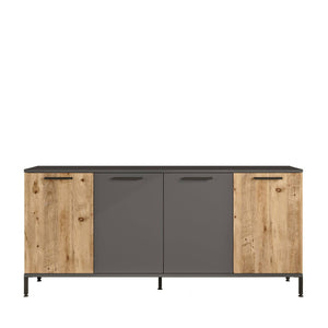 Credenza Bratislava, Buffet da soggiorno, Madia da salotto, Dispensa da cucina, 160x40 h72 cm, Quercia e Antracite