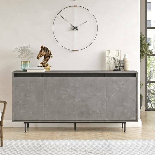 Credenza Kay, Buffet da soggiorno, Madia da salotto, Dispensa da cucina, 160x45 h76 cm, Grigio e Nero