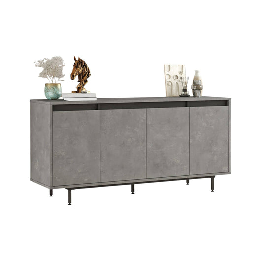 Credenza Kay, Buffet da soggiorno, Madia da salotto, Dispensa da cucina, 160x45 h76 cm, Grigio e Nero