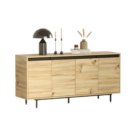 Credenza Kay, Buffet da soggiorno, Madia da salotto, Dispensa da cucina, 160x45 h76 cm, Quercia e Nero