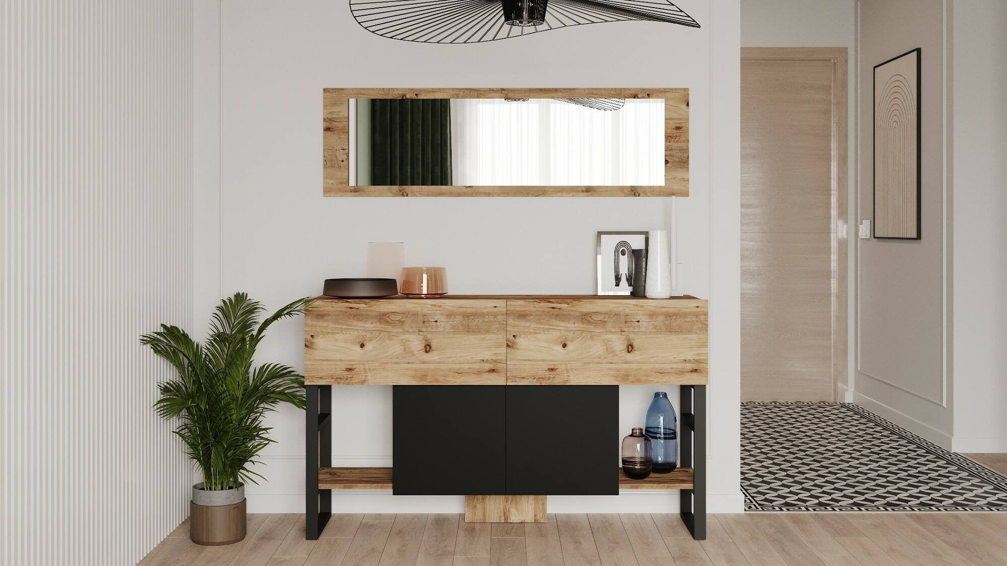 Consolle Alleghe, Tavolo multiuso, Mobiletto d'appoggio, Scrivania da corridoio, 139x43 h84 cm, Quercia