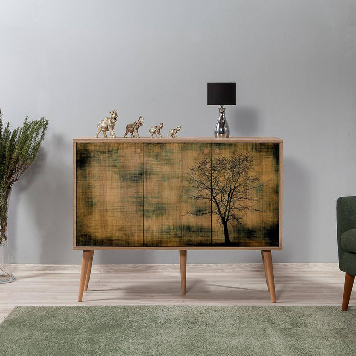 Credenza Haratan, Buffet da soggiorno, Madia da salotto, Dispensa da cucina, 120x36 h90 cm, Quercia