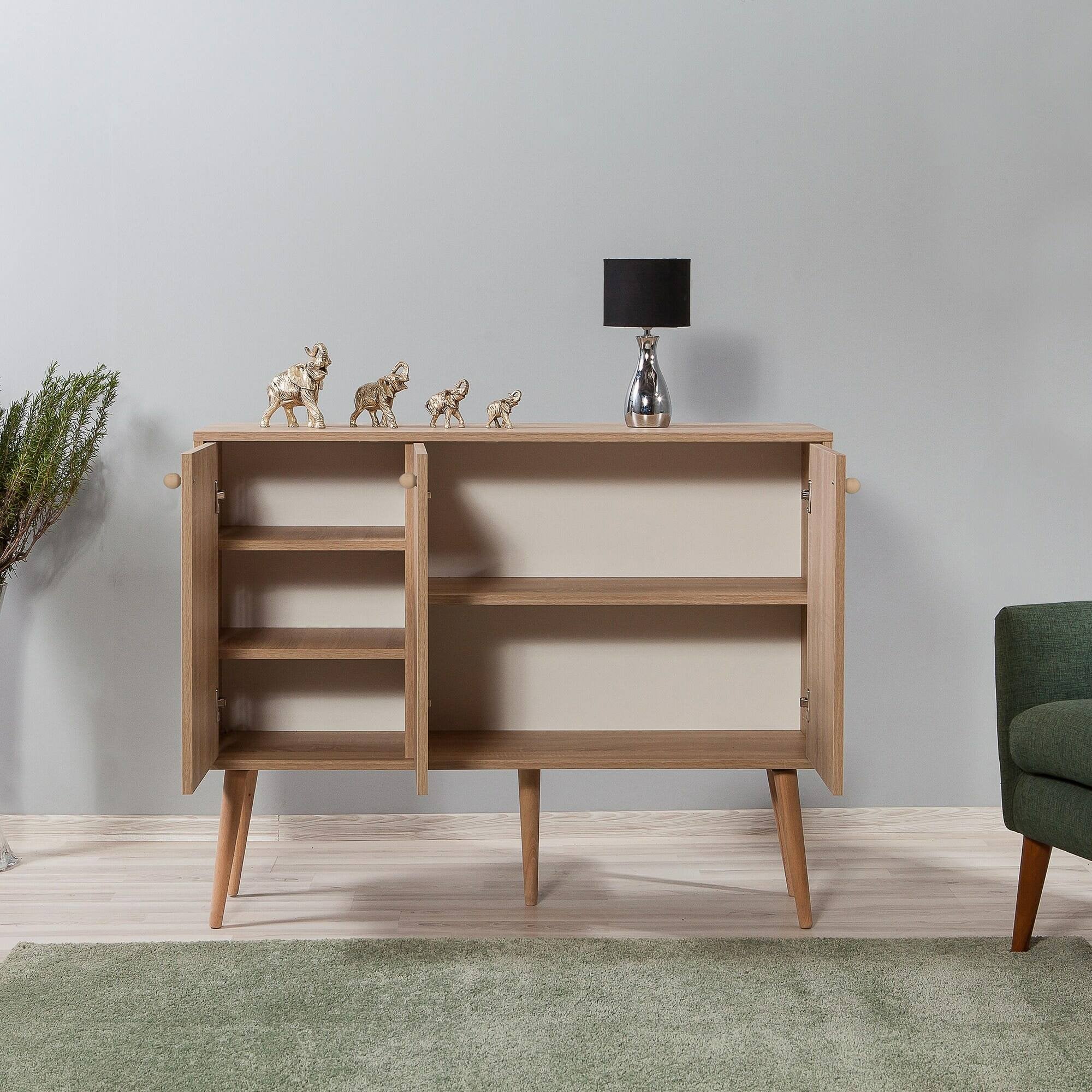 Credenza Haratan, Buffet da soggiorno, Madia da salotto, Dispensa da cucina, 120x36 h90 cm, Quercia