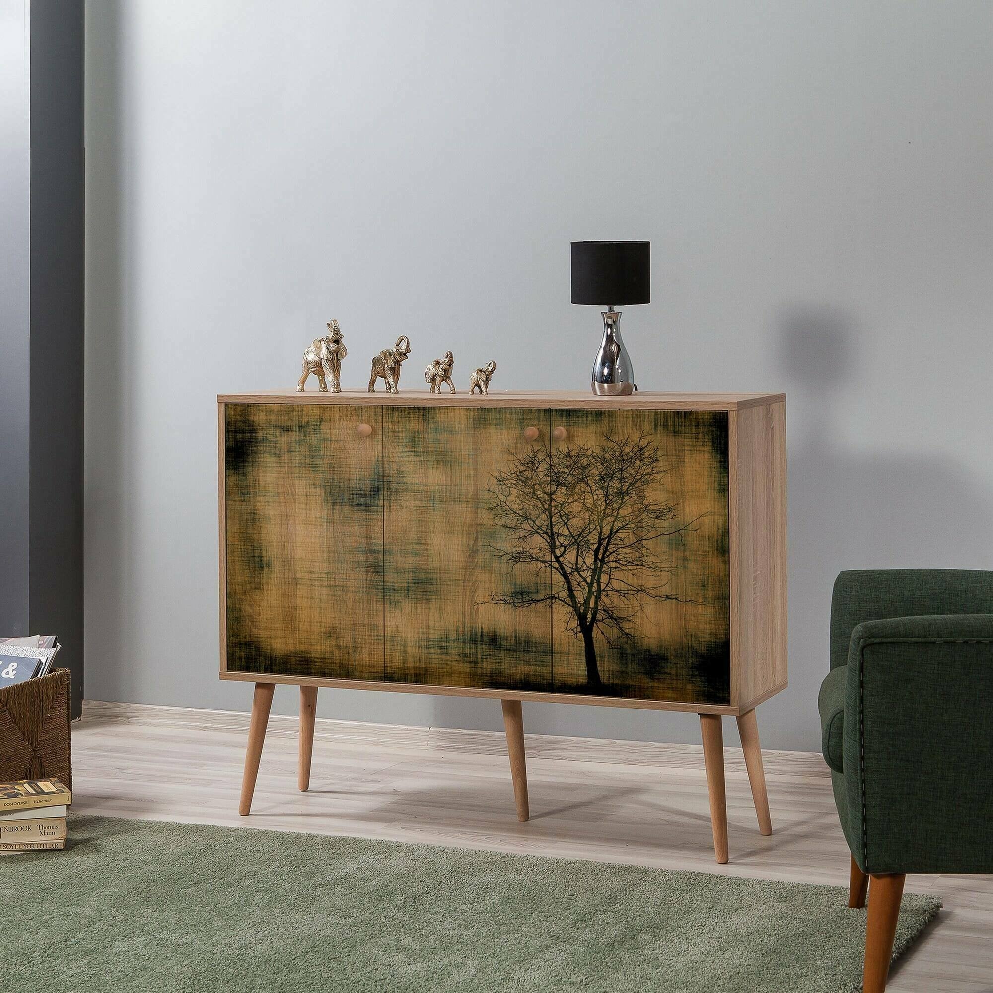 Credenza Haratan, Buffet da soggiorno, Madia da salotto, Dispensa da cucina, 120x36 h90 cm, Quercia