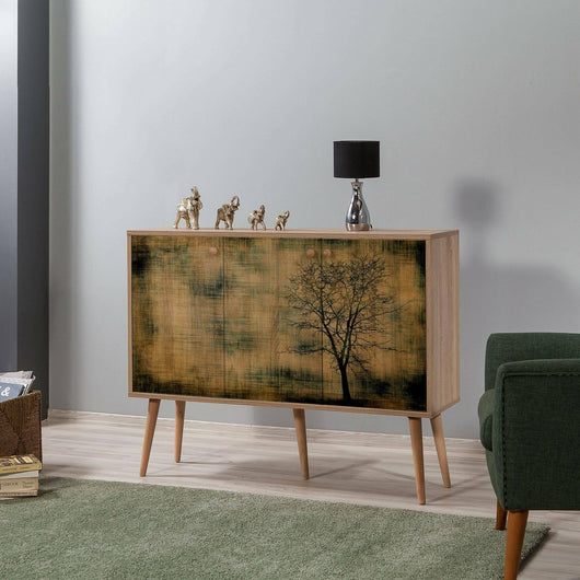 Credenza Haratan, Buffet da soggiorno, Madia da salotto, Dispensa da cucina, 120x36 h90 cm, Quercia