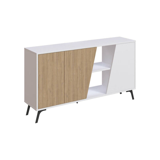 Credenza Margravi, Buffet da soggiorno, Madia da salotto, Dispensa da cucina, 150x36 h82 cm, Quercia e Bianco