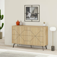 Credenza Earl, Buffet da soggiorno, Madia da salotto, Dispensa da cucina, 123x35 h62 cm, Quercia