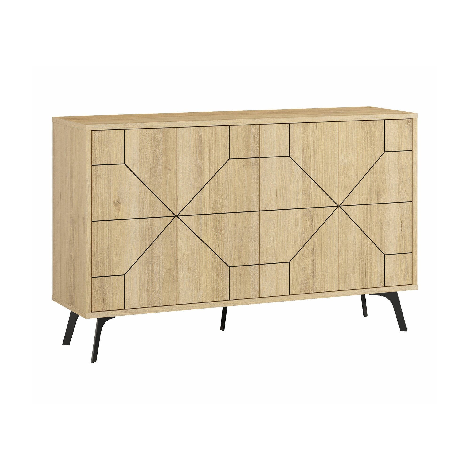 Credenza Earl, Buffet da soggiorno, Madia da salotto, Dispensa da cucina, 123x35 h62 cm, Quercia