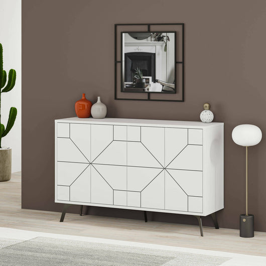 Credenza Earl, Buffet da soggiorno, Madia da salotto, Dispensa da cucina, 123x35 h62 cm, Bianco