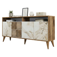 Credenza Benjamin, Buffet da soggiorno, Madia da salotto, Dispensa da cucina, 160x35 h78 cm, Noce e Grigio