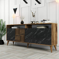 Credenza Benjamin, Buffet da soggiorno, Madia da salotto, Dispensa da cucina, 180x35 h79 cm, Noce e Nero