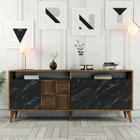 Credenza Benjamin, Buffet da soggiorno, Madia da salotto, Dispensa da cucina, 180x35 h79 cm, Noce e Nero