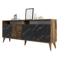 Credenza Benjamin, Buffet da soggiorno, Madia da salotto, Dispensa da cucina, 180x35 h79 cm, Noce e Nero