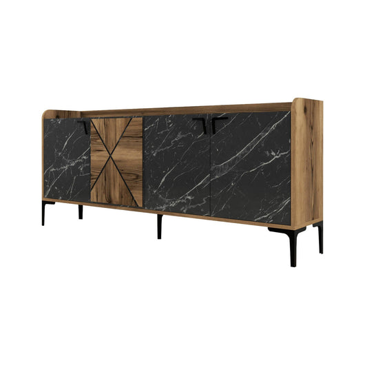 Credenza Fay, Buffet da soggiorno, Madia da salotto, Dispensa da cucina, 180x35 h79 cm, Noce e Nero