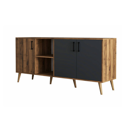 Credenza Vardah, Buffet da soggiorno, Madia da salotto, Dispensa da cucina, 180x45 h80 cm, Noce e Antracite