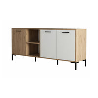 Credenza Hato, Buffet da soggiorno, Madia da salotto, Dispensa da cucina, 180x45 h80 cm, Quercia e Bianco