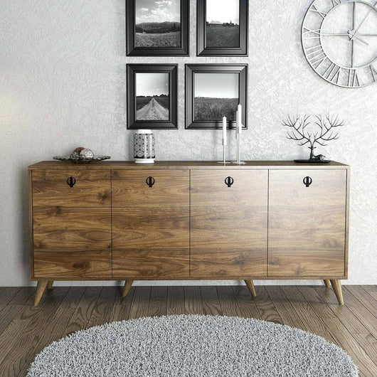 Credenza Ernie, Buffet da soggiorno, Madia da salotto, Dispensa da cucina, 180x45 h80 cm, Noce