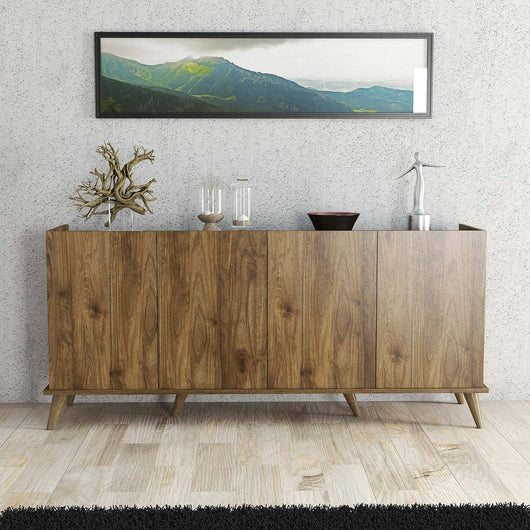 Credenza Paine, Buffet da soggiorno, Madia da salotto, Dispensa da cucina, 180x45 h81 cm, Noce