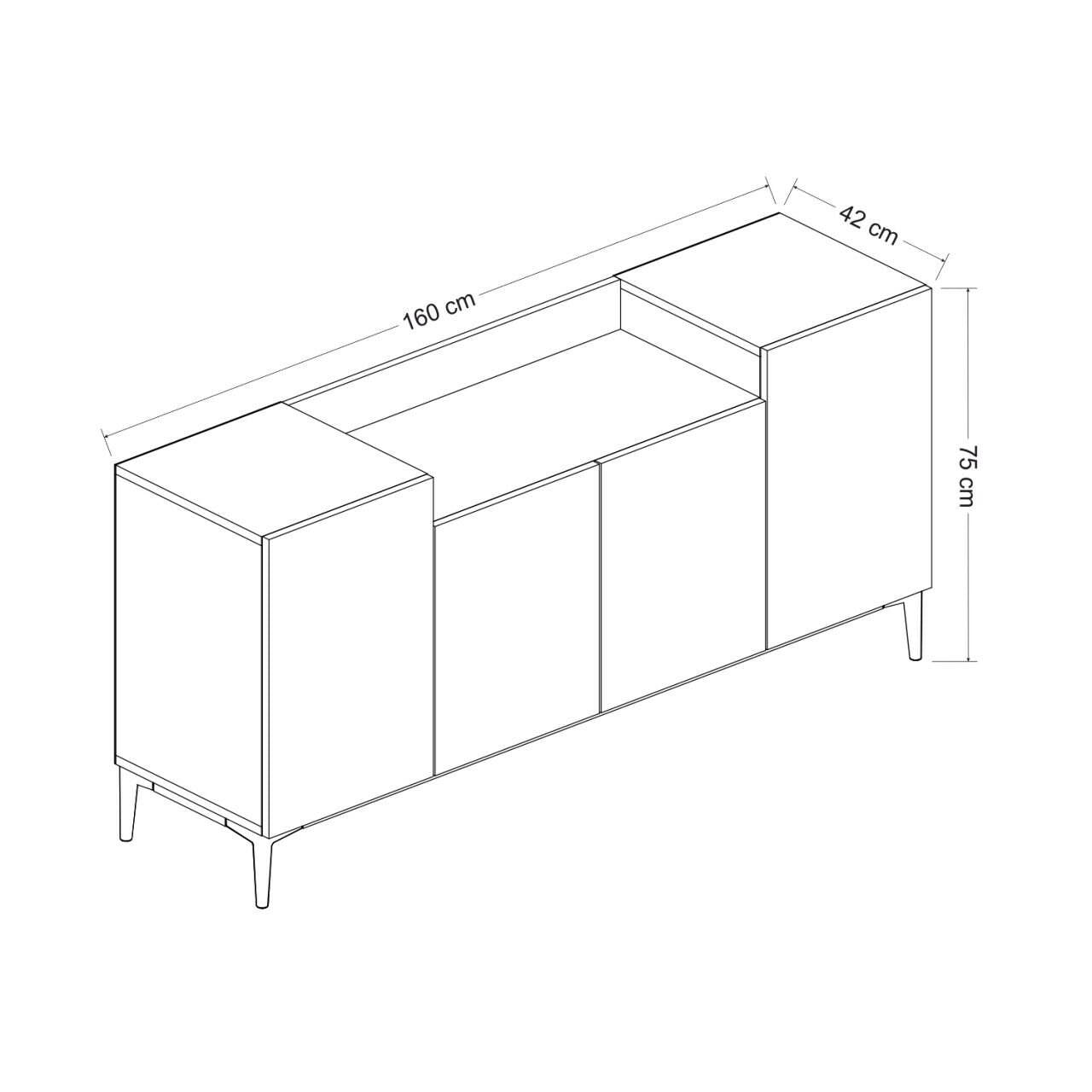 Credenza Picea, Buffet da soggiorno, Madia da salotto, Dispensa da cucina, 160x42 h75 cm, Noce