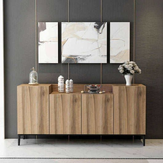 Credenza Picea, Buffet da soggiorno, Madia da salotto, Dispensa da cucina, 160x42 h75 cm, Noce