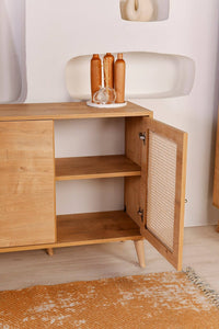 Credenza Tarawa, Buffet da soggiorno, Madia da salotto, Dispensa da cucina, 180x41 h81 cm, Quercia