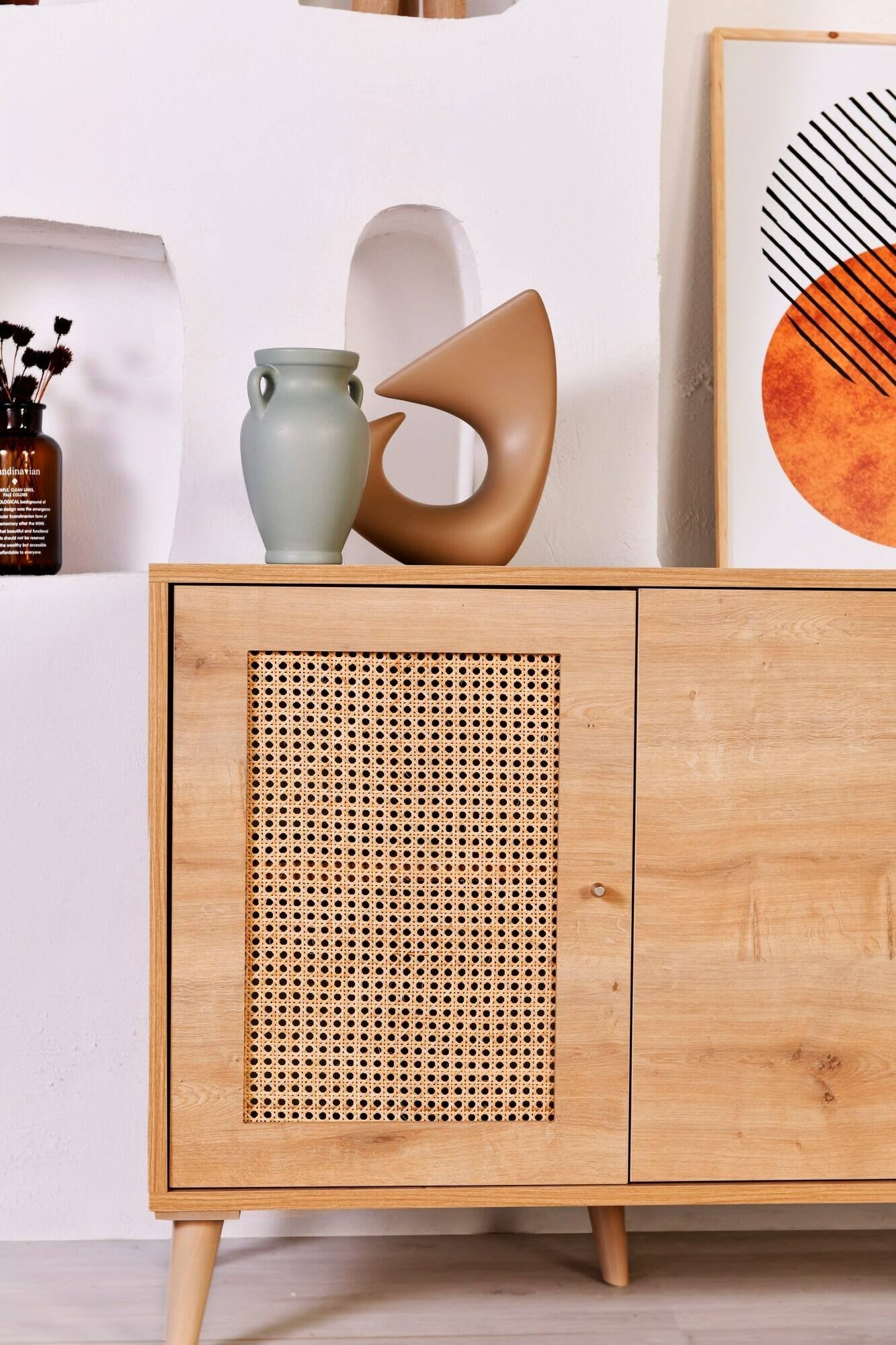 Credenza Tarawa, Buffet da soggiorno, Madia da salotto, Dispensa da cucina, 180x41 h81 cm, Quercia