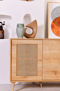 Credenza Tarawa, Buffet da soggiorno, Madia da salotto, Dispensa da cucina, 180x41 h81 cm, Quercia