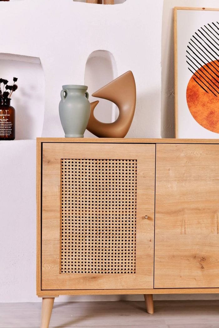 Credenza Tarawa, Buffet da soggiorno, Madia da salotto, Dispensa da cucina, 180x41 h81 cm, Quercia