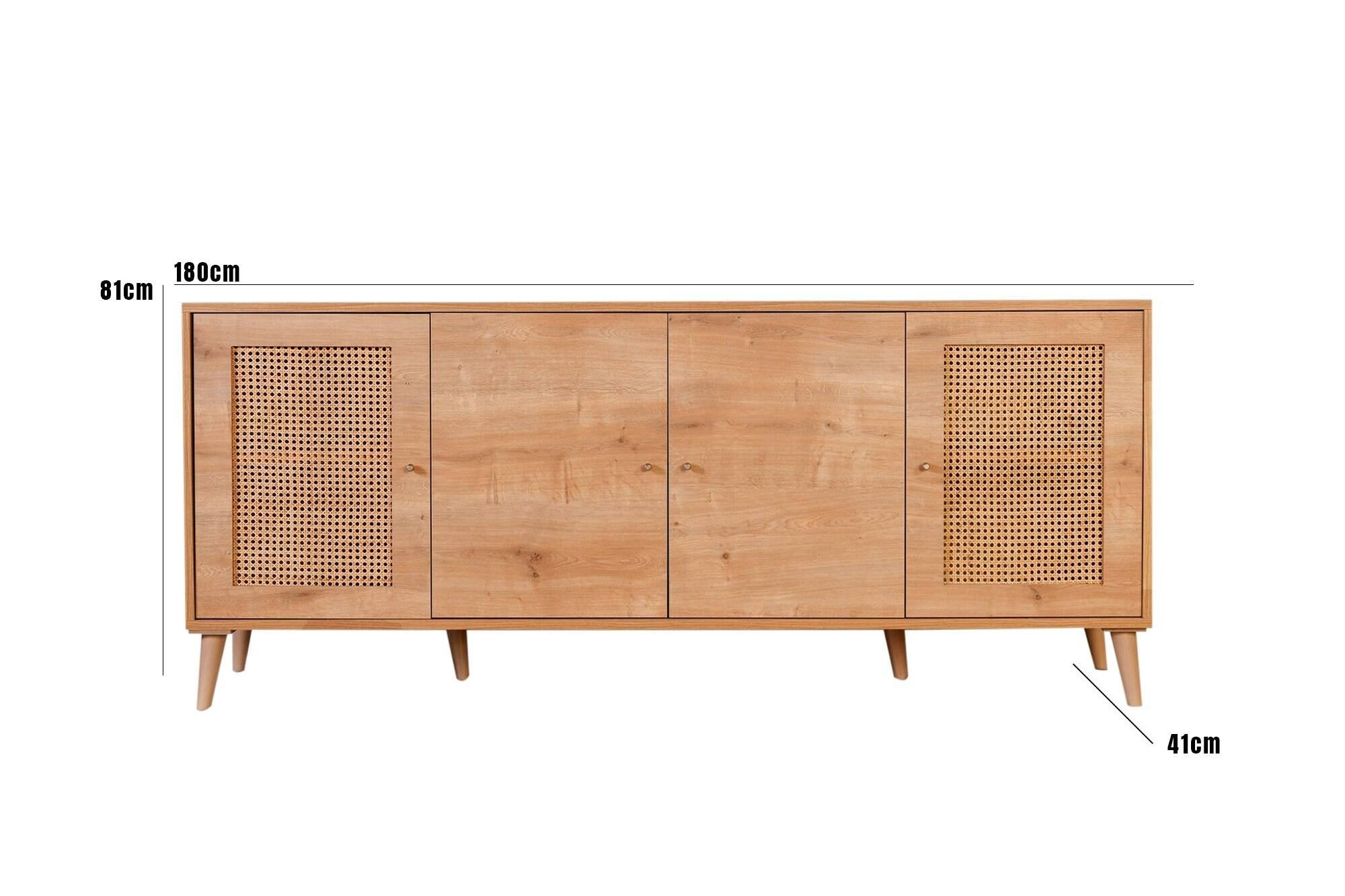 Credenza Tarawa, Buffet da soggiorno, Madia da salotto, Dispensa da cucina, 180x41 h81 cm, Quercia