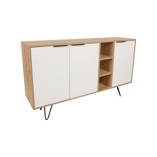 Credenza Arlene, Buffet da soggiorno, Madia da salotto, Dispensa da cucina, 142x36 h83 cm, Quercia e Bianco