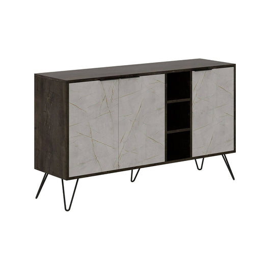Credenza Arlene, Buffet da soggiorno, Madia da salotto, Dispensa da cucina, 142x36 h83 cm, Marrone e Azzurro