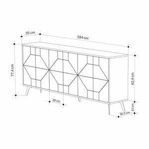 Credenza Earl, Buffet da soggiorno, Madia da salotto, Dispensa da cucina, 184x35 h77 cm, Bianco