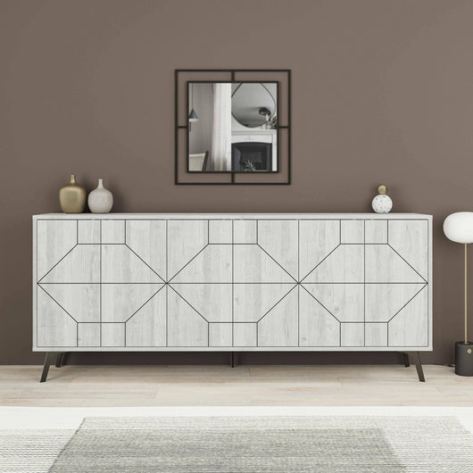 Credenza Earl, Buffet da soggiorno, Madia da salotto, Dispensa da cucina, 184x35 h77 cm, Bianco