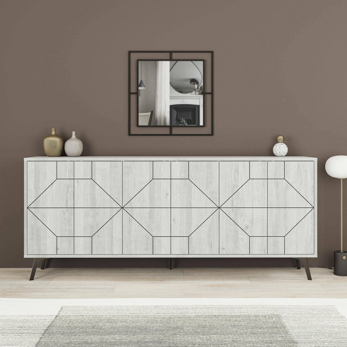 Credenza Earl, Buffet da soggiorno, Madia da salotto, Dispensa da cucina, 184x35 h77 cm, Bianco