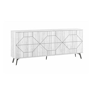Credenza Earl, Buffet da soggiorno, Madia da salotto, Dispensa da cucina, 184x35 h77 cm, Bianco