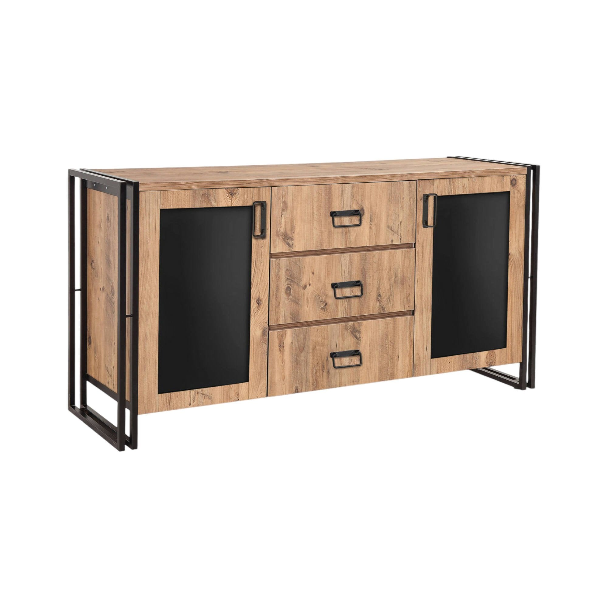 Credenza Baldo, Buffet da soggiorno, Madia da salotto, Dispensa da cucina, 160x45 h80 cm, Quercia e Nero