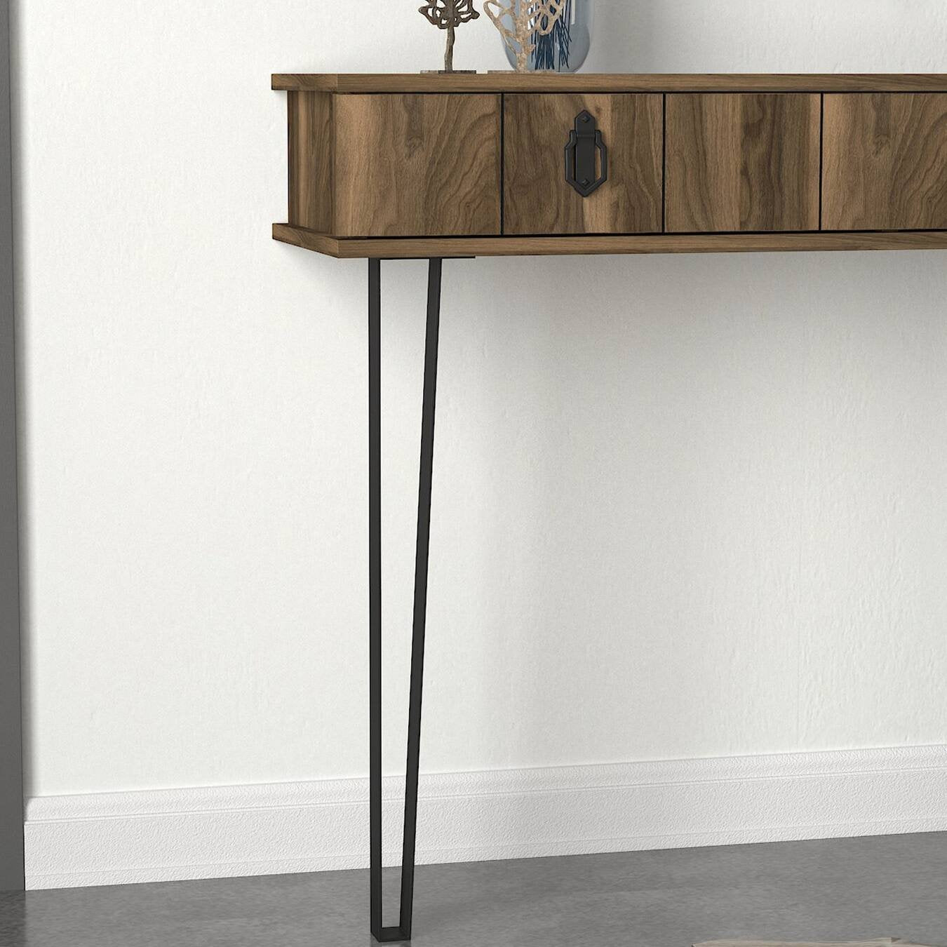 Consolle Erick, Tavolo multiuso, Mobiletto d'appoggio, Scrivania da corridoio, 120x36 h90 cm, Noce