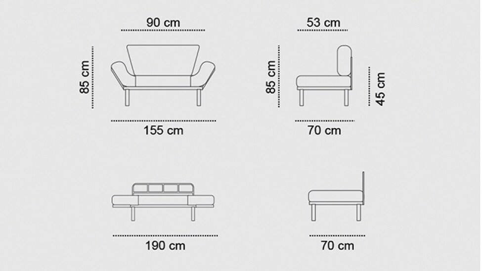 Divano letto 2 posti Guchol, Sofà trasformabile, Divanetto per ospiti, Poltrona letto contenitore, 155x70 h85 cm, Azzurro