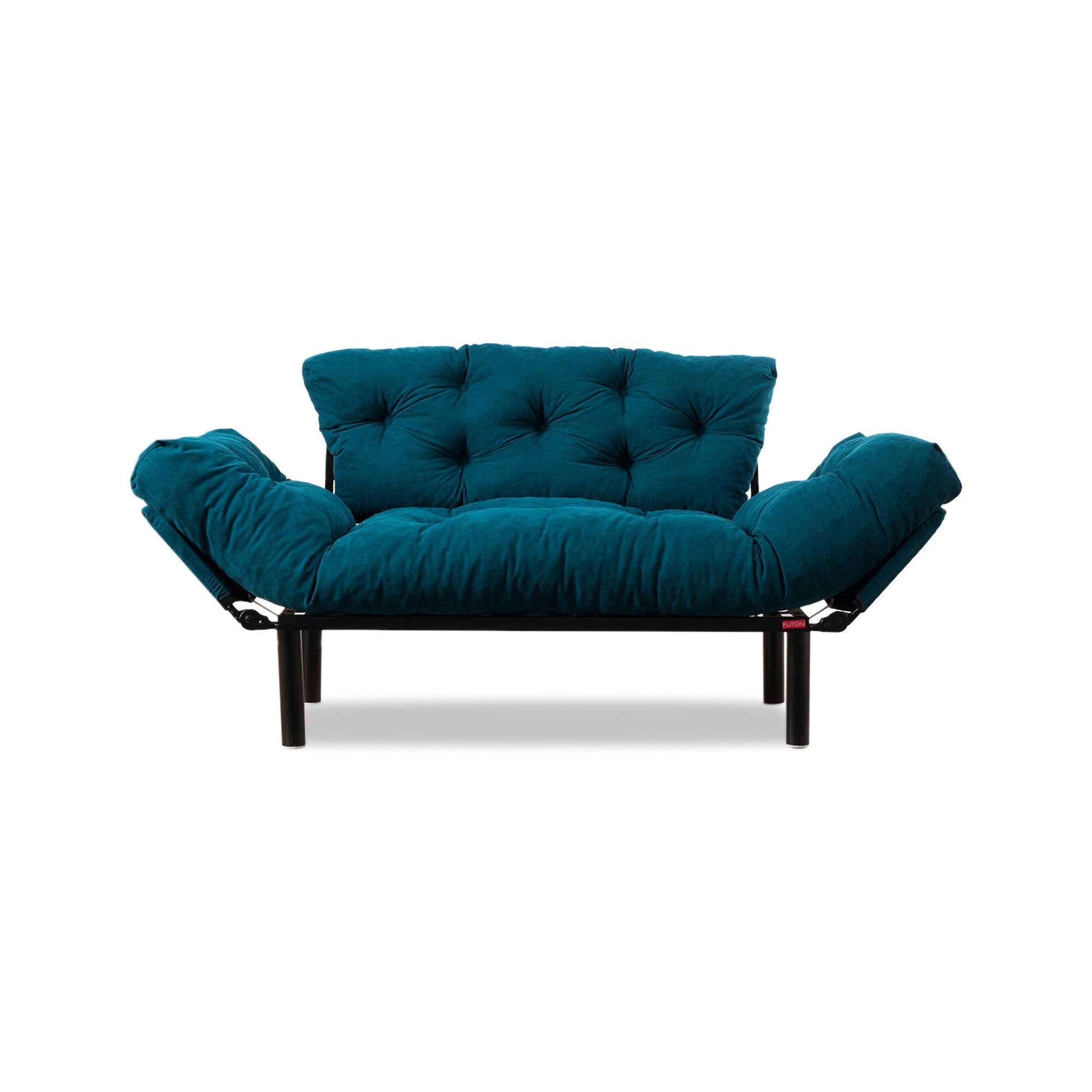 Divano letto 2 posti Guchol, Sofà trasformabile, Divanetto per ospiti, Poltrona letto contenitore, 155x70 h85 cm, Azzurro